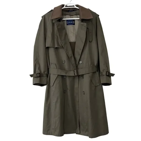 Vintage Perusal double Breasted Trench Coat zip Out wool Liner outdoor prep 44S - Picture 1 of 14